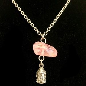 Pink Aura Quartz Necklace with Buddha Charm